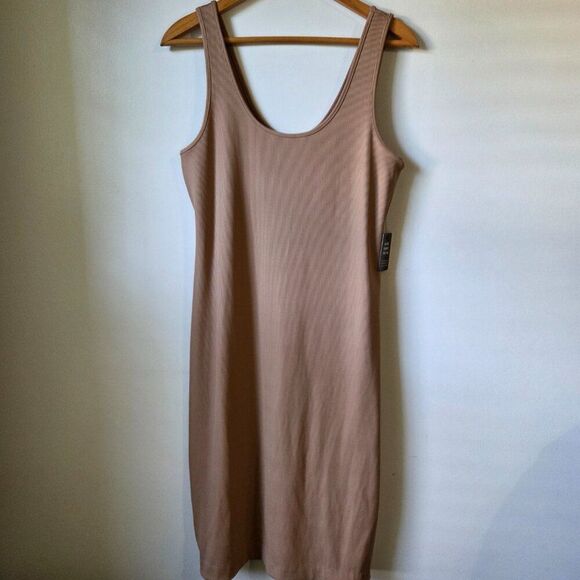 Express Dresses & Skirts - NEW WITH TAGS EXPRESS NUDE RIBBED SCCOP NECK BODYCON MIDI DRESS SZ L